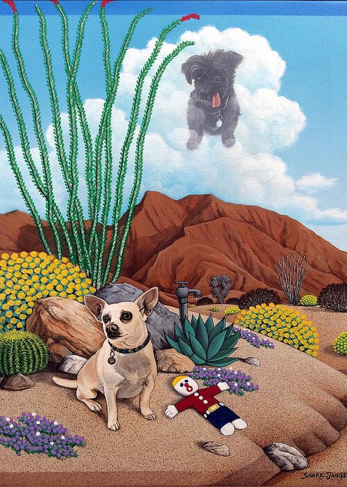 Pet Greeting Card featuring the painting Noel,Harley,and Mr.Bill by Snake Jagger