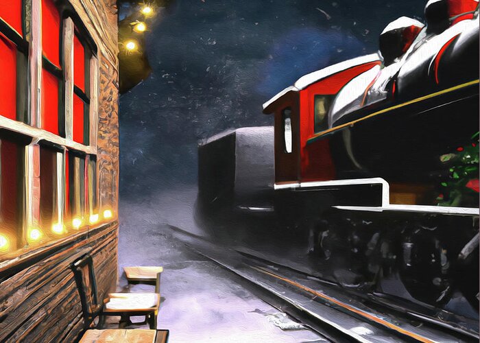 Steam Train Greeting Card featuring the digital art North Pole Station by Alison Frank
