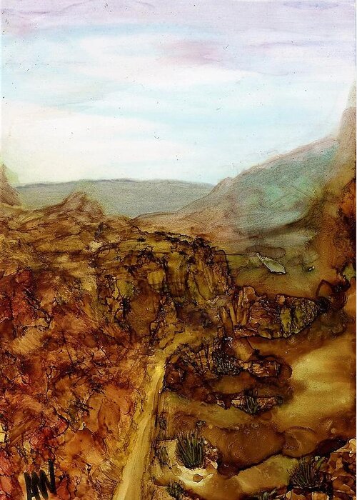 Alcohol Ink Greeting Card featuring the painting North through the canyon by Angela Marinari