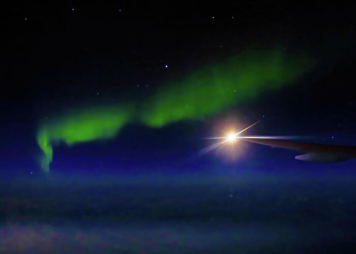 Northern Lights Greeting Card featuring the photograph Northern Lights over the Bering Strait by Shixing Wen