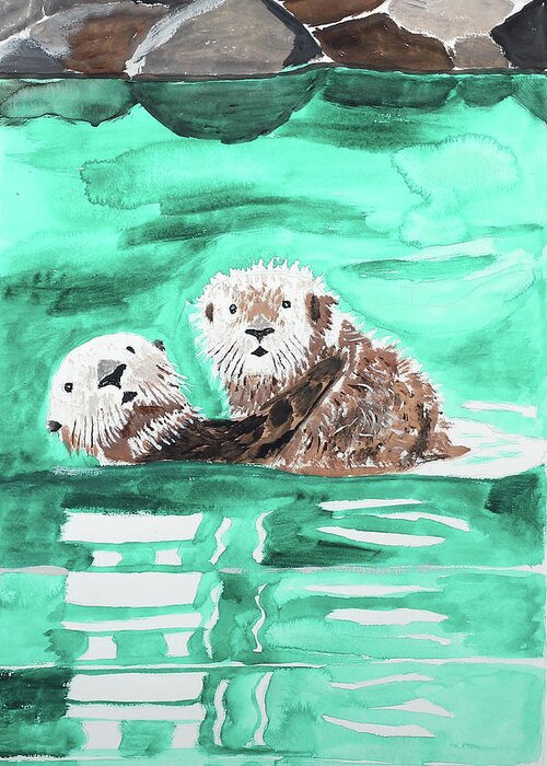 Northern Sea Otters Greeting Card featuring the painting Northern Sea Otters by Wynn Derr