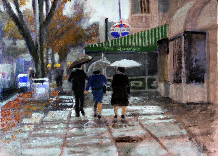 City Street Greeting Card featuring the painting November Storm by David Zimmerman