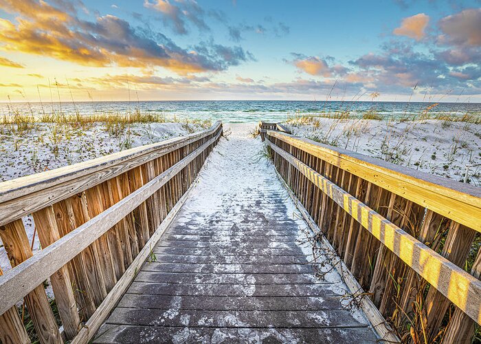 Beach Greeting Card featuring the photograph Sunrise At Fort Walton Beach Okaloosa Island Florida Pathway To The Beach by Jordan Hill