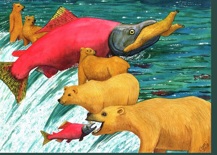 Salmon Greeting Card featuring the painting Now that's a keeper by Catherine G McElroy