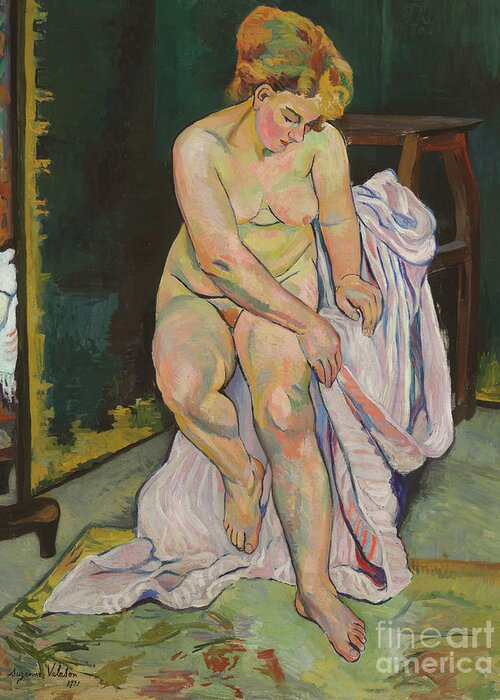 Suzanne Valadon Greeting Card featuring the painting Nu a la draperie, 1921 by Suzanne Valadon