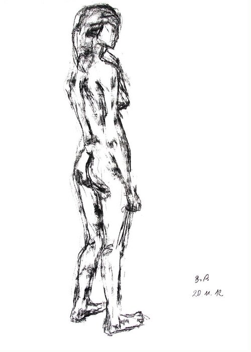 Barbara Pommerenke Greeting Card featuring the drawing Nude 20-11-12-1 by Barbara Pommerenke