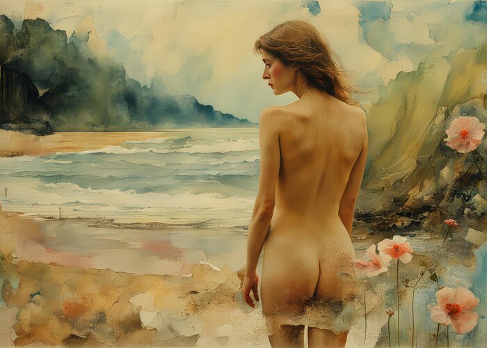 Collage Greeting Card featuring the painting Nude at the Beach No.4 by My Head Cinema