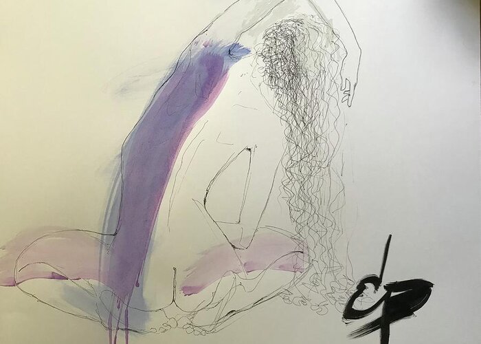 Nude Greeting Card featuring the drawing Nude Back Bending by Elizabeth Parashis