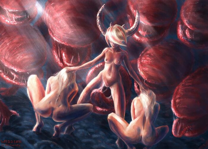 Mythology Female Monster Sex - Nude Girl Alien sex Dragon Erotic Dark Fantasy Lesbian pussy Art boobs  Monster hentai Space Vagina Greeting Card by Michael Milotvorsky
