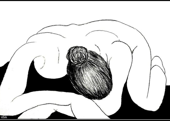 Viva Greeting Card featuring the drawing Nude In Supplication by VIVA Anderson