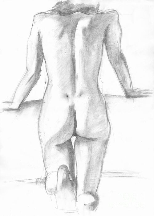 Academic Greeting Card featuring the drawing Nude sketch back by Peut Etre