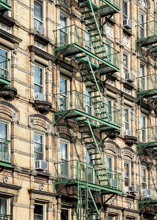 New York Greeting Card featuring the photograph NY CITY - Green Fire Escape Stairs by Philippe HUGONNARD