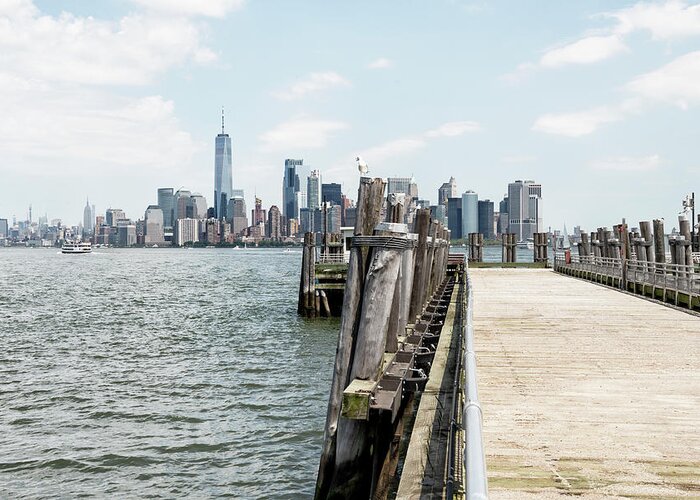New York Greeting Card featuring the photograph NY CITY - Manhattan Wooden Jetty by Philippe HUGONNARD