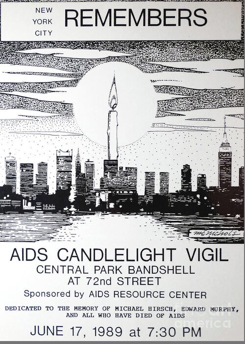 Nyc Aids Candlelight Vigil Poster Greeting Card featuring the drawing NYC AIDS Poster by William Hart McNichols