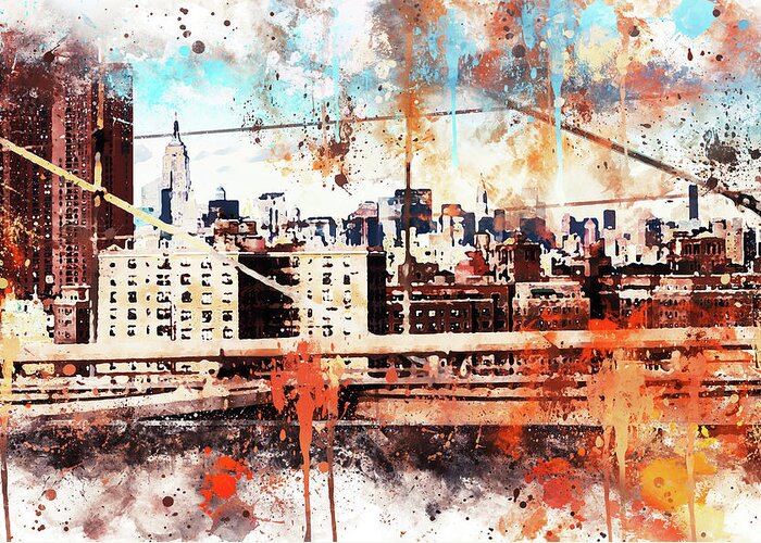 Fine Art Greeting Card featuring the painting NYC Watercolor Collection - Manhattan View by Philippe HUGONNARD