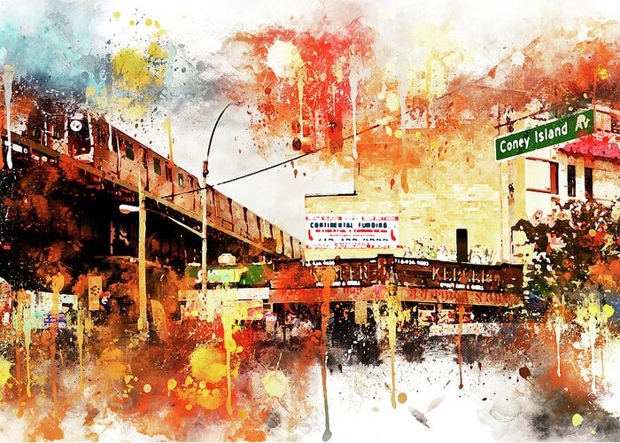 Fine Art Greeting Card featuring the mixed media NYC Watercolor Collection - Urban Traffic by Philippe HUGONNARD