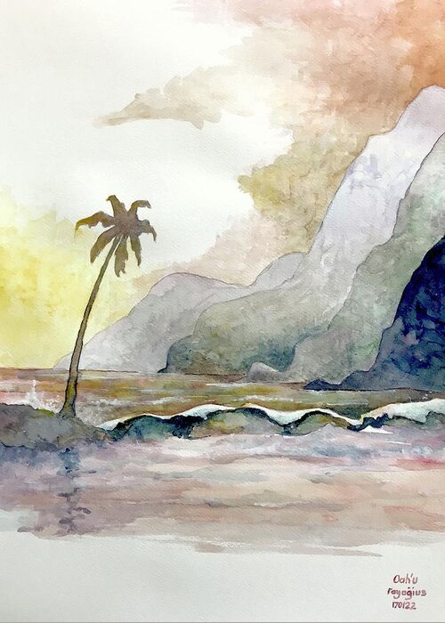 Hawaii Greeting Card featuring the painting O'ahu by Ray Agius
