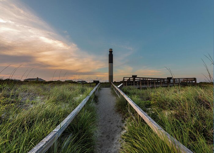 Oak Island Greeting Card featuring the photograph Oak Island Light Evening by Nick Noble