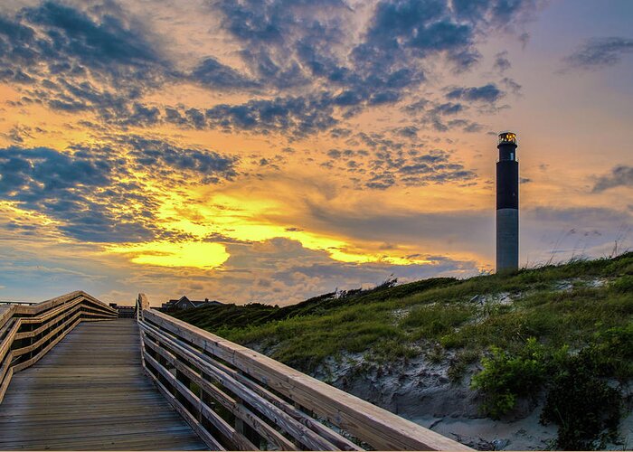 Oak Island Greeting Card featuring the photograph Oak Island Lighthouse Sunset by Nick Noble