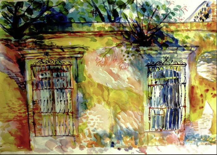 Oaxaca Greeting Card featuring the painting Oaxaca Windows by Glen Neff