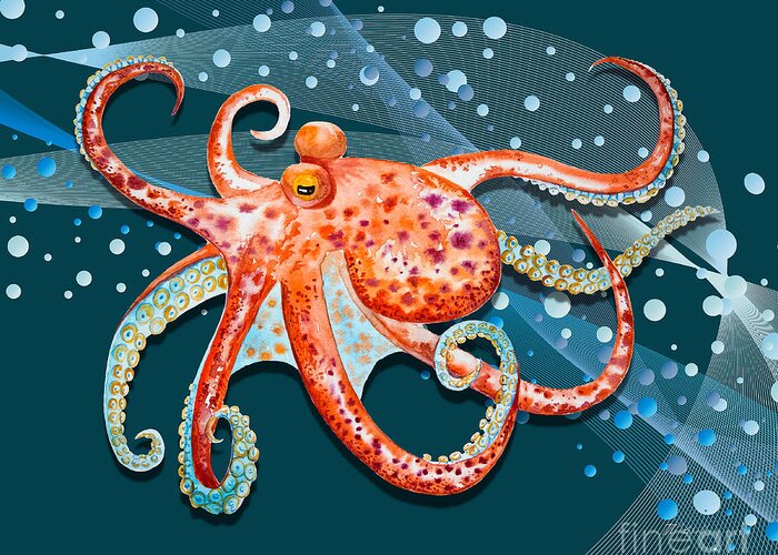 Ocean Greeting Card featuring the digital art Ocean View Collection Octopus 1 by Tina Mitchell