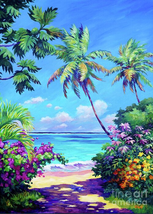 Art Greeting Card featuring the painting Ocean View with Breadfruit Tree by John Clark