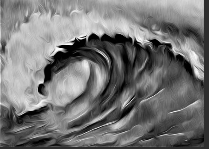 Ocean Wave Greeting Card featuring the digital art Ocean Wave Abstract - B/W by Ronald Mills