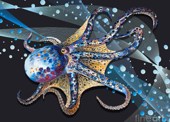 Ocean Greeting Card featuring the digital art Ocean View Collection Octopus 2 by Tina Mitchell