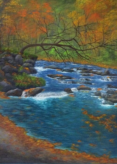 River Greeting Card featuring the painting Oconaluftee River by Marlene Little