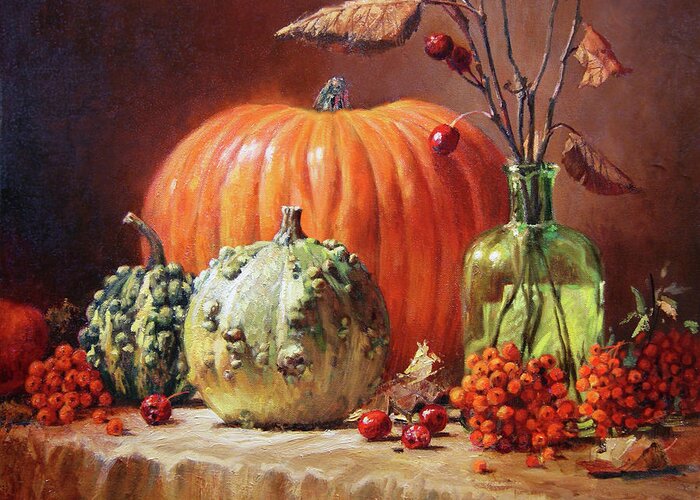 Vegetable Greeting Card featuring the painting October Harvest by Susan N Jarvis