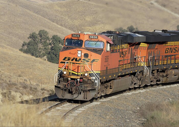 October Pumpkins Greeting Card featuring the photograph October Pumpkins -- BNSF ES44AC Locomotives in The Tehahapi Mountains, California by Darin Volpe