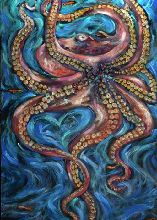 Beach Greeting Card featuring the painting Octopus Salsa by Linda Olsen