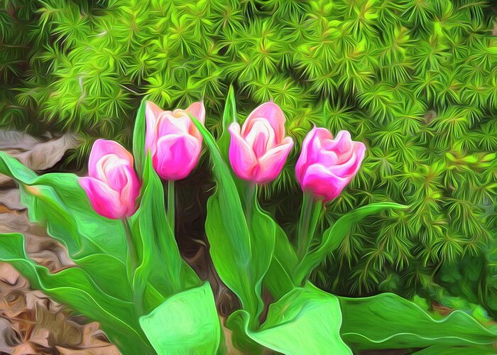 Tulips Greeting Card featuring the digital art Ode to Spring by Susan Hope Finley