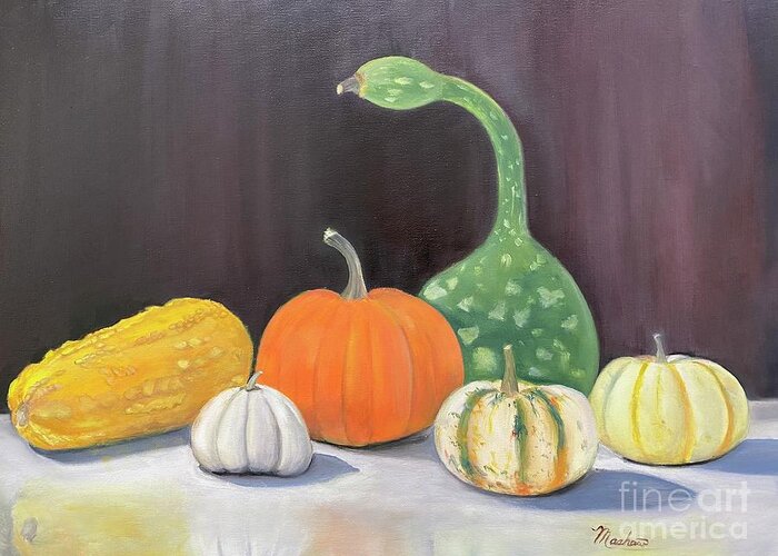 Pumpkin Greeting Card featuring the painting Oh My Gourd by Sheila Mashaw