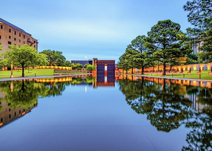 Oklahoma City Greeting Card featuring the photograph Oklahoma City National Memorial Reflecting Pool at Dawn by Gregory Ballos