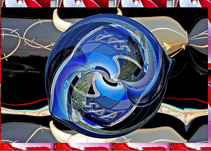 Car Greeting Card featuring the digital art Old car 442 cylinder and little planet as art by Karl Rose