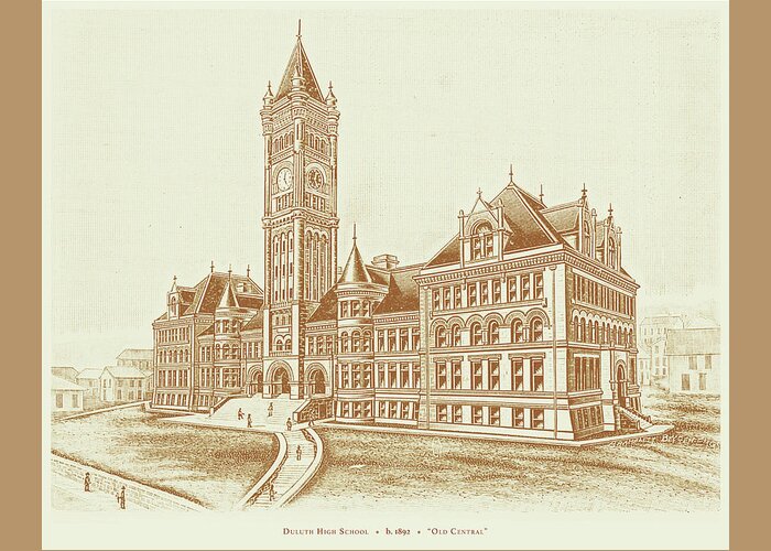 Duluth Greeting Card featuring the drawing Old Central High School II by Zenith City Press
