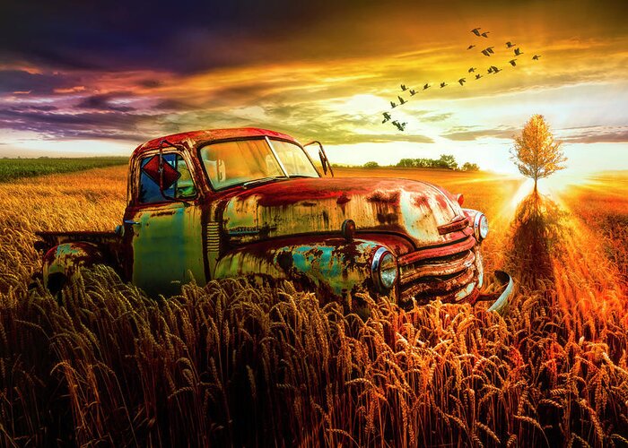 1947 Greeting Card featuring the photograph Old Chevy Truck in the Sunset by Debra and Dave Vanderlaan