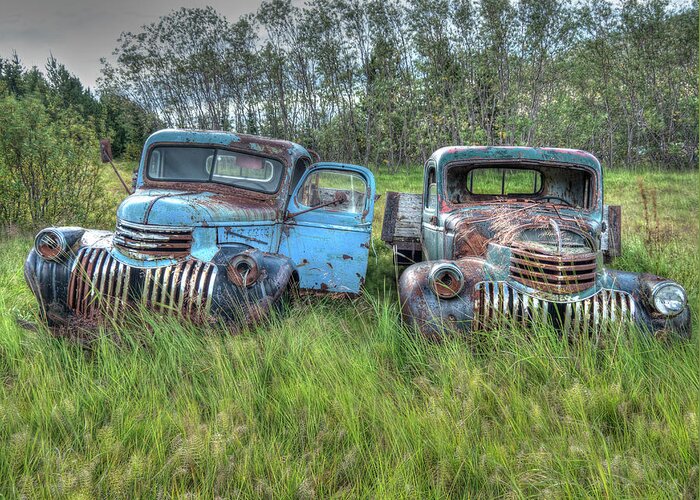 Ford Chevy Greeting Card featuring the photograph Old Chevys in Iceland by Kristia Adams