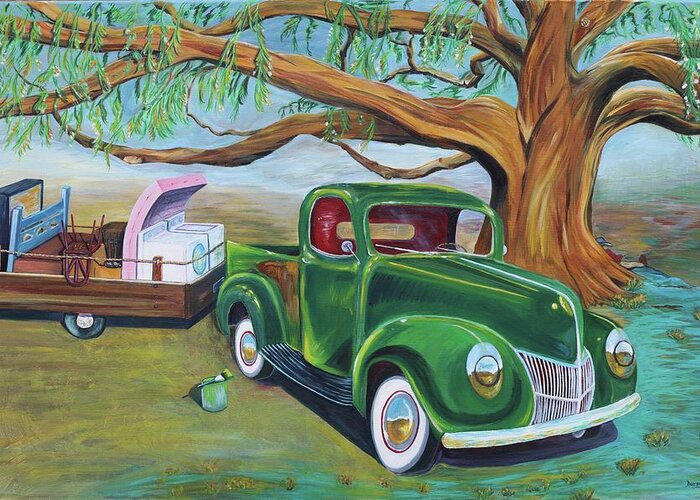 Truck Greeting Card featuring the painting Old Green Truck by Dorsey Northrup