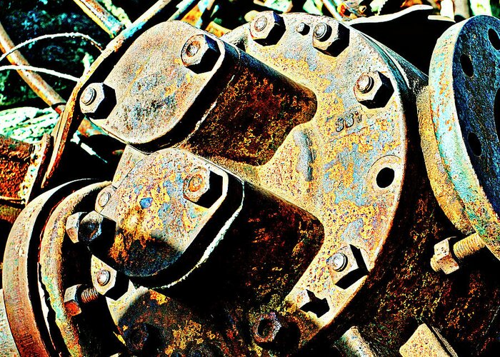 Rust Greeting Card featuring the photograph Old Machinery by Cheryl Prather