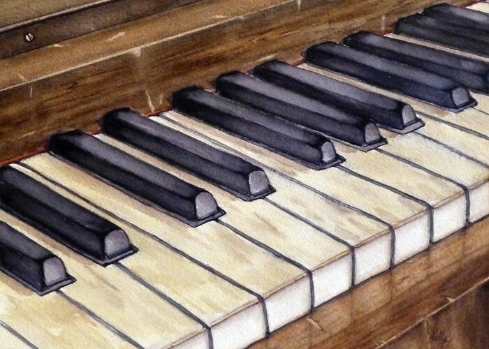 Piano Greeting Card featuring the painting Old Piano Keys by Kelly Mills