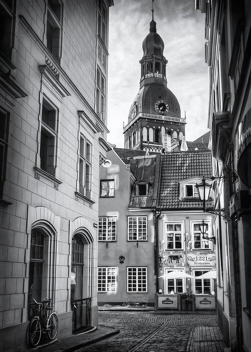 Riga Greeting Card featuring the photograph Old Riga Black and White by Carol Japp