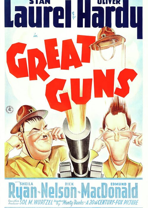 Oliver Hardy Greeting Card featuring the photograph OLIVER HARDY and STAN LAUREL in GREAT GUNS -1941-, directed by MONTY BANKS. by Album