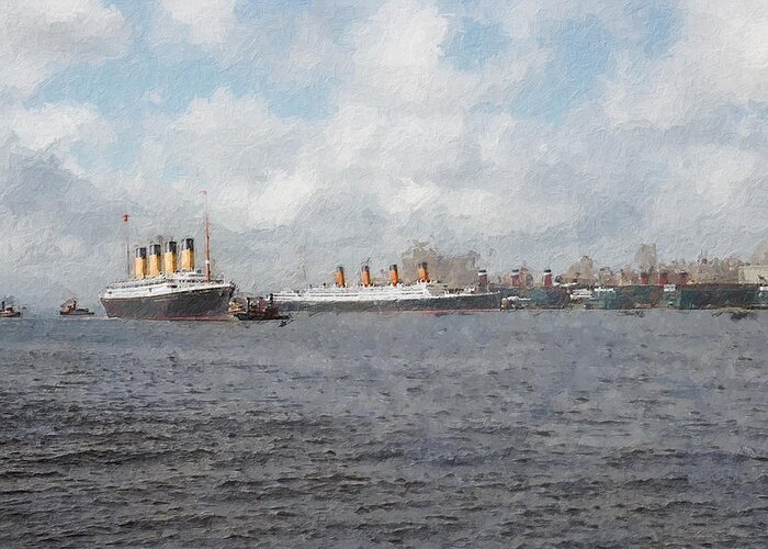 Steamer Greeting Card featuring the digital art Olympic and Aquitania by Geir Rosset
