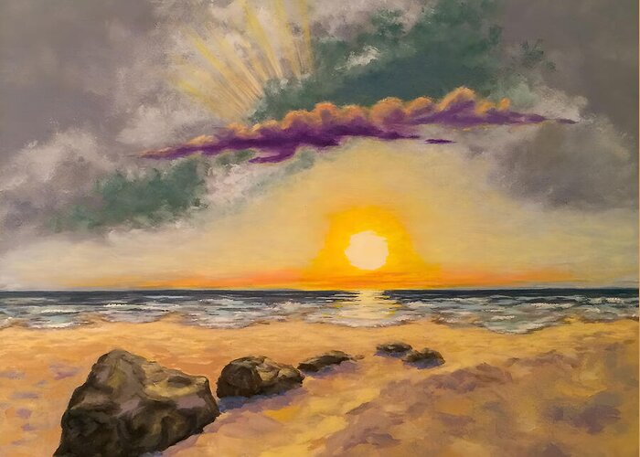 Oil Painting Greeting Card featuring the painting On the Beach by Sherrell Rodgers