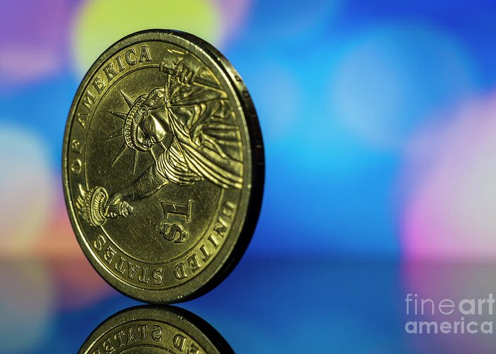 New Greeting Card featuring the photograph One US Dollar Coin Liberty Macro by Pablo Avanzini