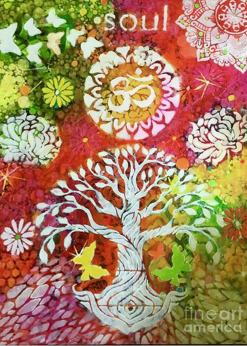Yoga Greeting Card featuring the mixed media Only peace by Corina Stupu Thomas