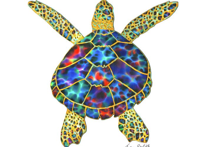  Greeting Card featuring the painting Opal Sea Turtle white background by Daniel Jean-Baptiste