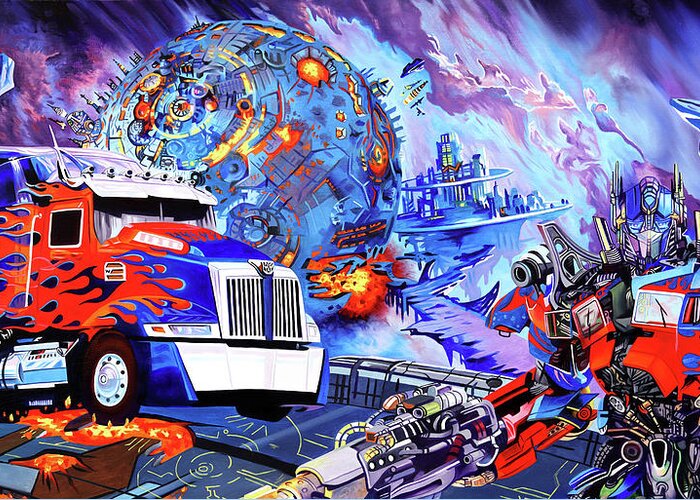Optimus Prime Greeting Card featuring the painting Optimus Prime by Joshua Morton